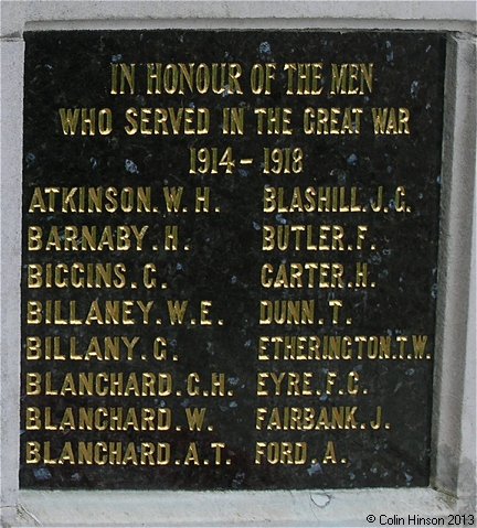 The World Wars I and II Memorial in front of the Methodist Church, Keyingham.