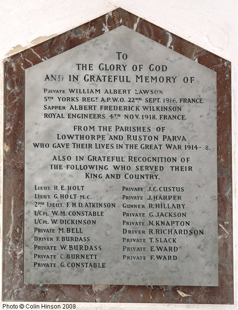 The 1914-18 and 1939-45 Memorial Plaques in Lowthorpe Church.