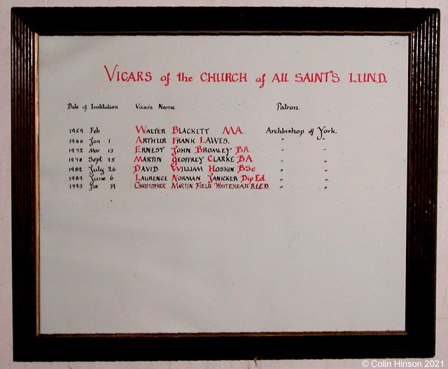 The List of Vicars in Lund church.