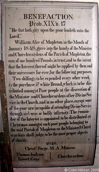 The William Ake Benefaction in All Saints Church, Mappleton.