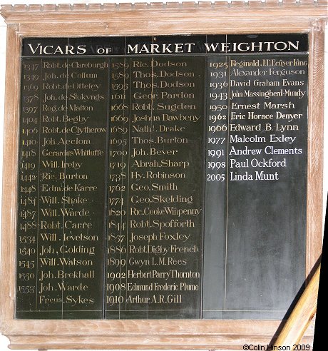 The List of Vicars in All Saints Church, Market Weighton.