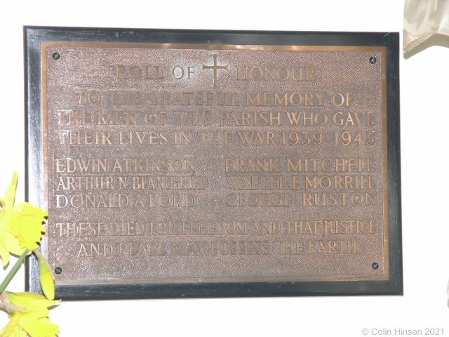 The WWII Memorial plaque in Rillington church.