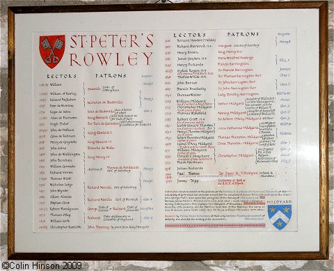 The List of Vicars in St. Peter's Church, Rowley.