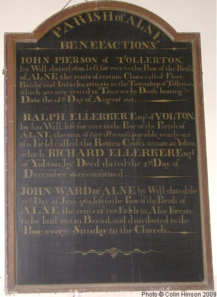 The list of Benefactions in St. Mary's Church, Alne.