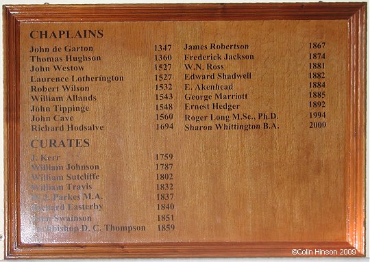 The List of Chaplains and Curates in St. Helen's Church, Amotherby.