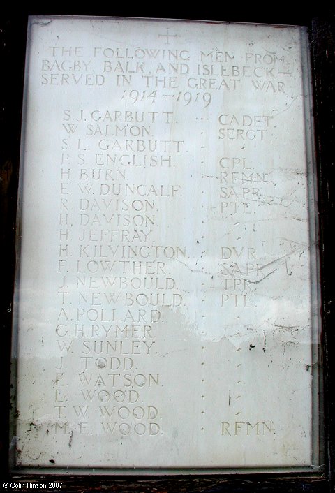The Roll of Honour in St. Mary's Church, Bagby.