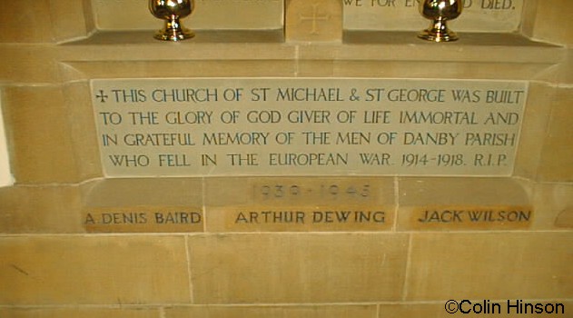 The 1914-1919 Memorial Plaques in Castleton Church.