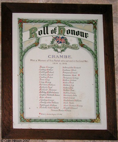 The Roll of Honour of St. Michael's Church, Crambe.