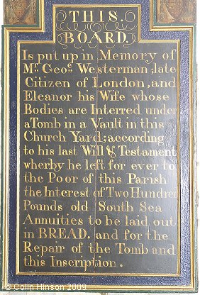 The George Westerman bequest in St. John's Church, Easingwold.