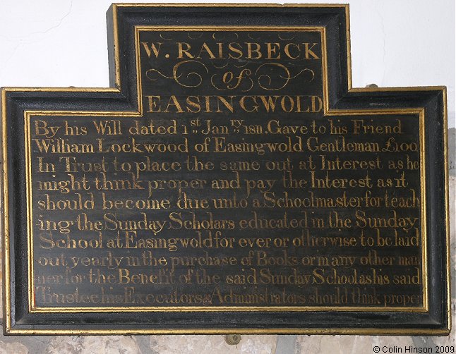 The W Raisbeck bequest in St. John's Church, Easingwold.