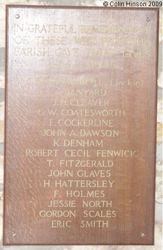 The World War II Memorial Plaque in St. John's Church, Easingwold.