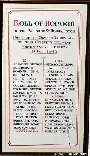 The World War II Roll of Honour in St. Hilda's Church, Egton.