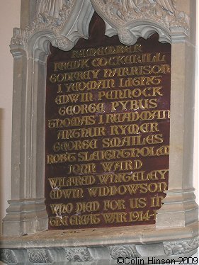 The World War I Memorial Plaque in St. Mary's Church, Goathland.
