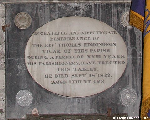 The Monument to Rev'd. Thomas Edmondson in St. Andrew's Church, Grinton.