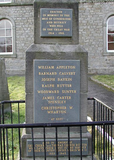The World War I and II memorial in front of the Wesleyan Church, Gunnerside.