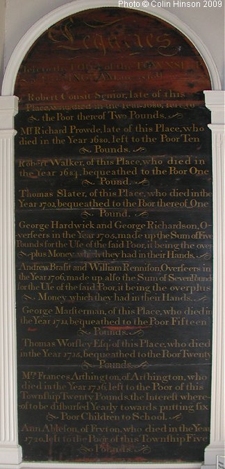 The first list of legacies in All Saints Church, Hovingham.
