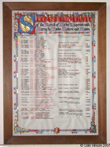 The List of Rectors in St. Laurence's Church, Kirby Misperton.