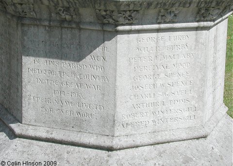 The World Wars I and II memorial in the Churchyard at Masham.