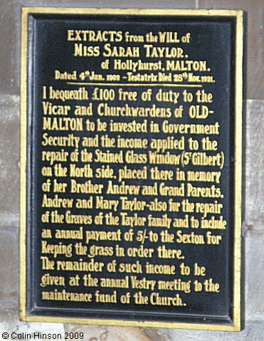 The Taylor Charity in St. Mary's Church, Old Malton.