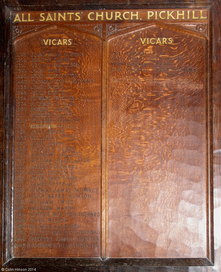 The List of Incumbents in All Saints Church, Pickhill.