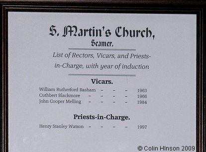 The List of Vicars and Priests in charge in St. Martin's Church, Seamer.