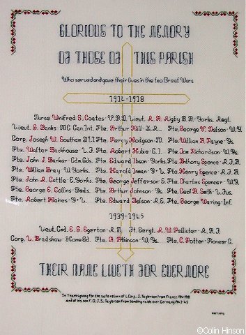 The War Memorial Plaque in St. Helen's Church, Sheriff Hutton.