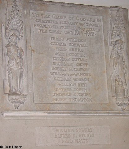 The War Memorial Plaques in St. Nicholas's Church, Stillington.