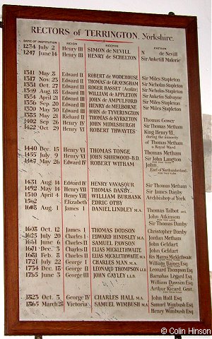 The List of Rectors in All Saints Church, Terrington.