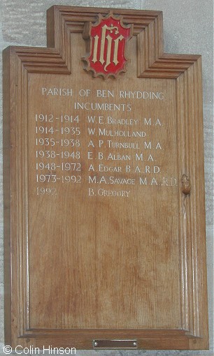 The list of Incumbents for St. John's Church, Ben Rhydding.