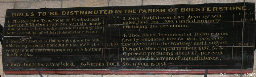 The list of doles to be distributed in St. Mary's Church, Bolsterstone.