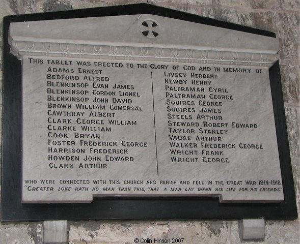 The War Memorial Plaque of St. Wilfrid's Church, Brayton.