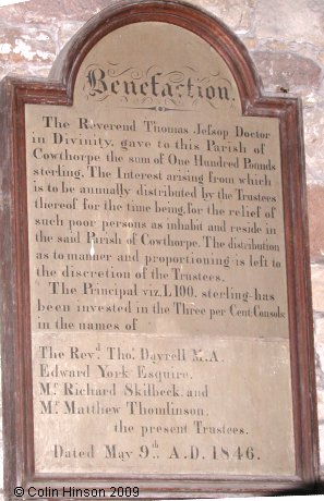 The benefaction in St. Michael's Church, Cowthorpe.