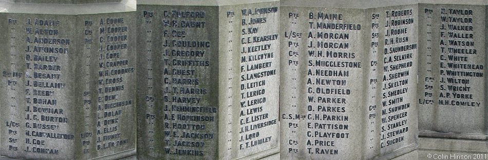 The 1914-1918 and 1939-45 War Memorial at Dinnington.