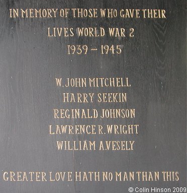 The World War I Memorial plaque at St. Mary's Church, East Keswick.