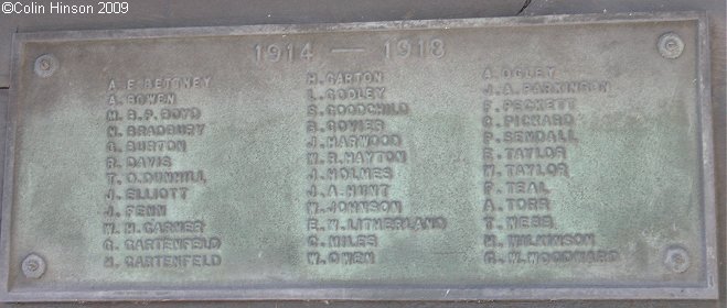 The World War I Memorial Plaque outside St. Peter's Church, Felkirk.