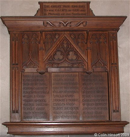 The World War I Roll of Honour in St. Thomas's Church, Green Hammerton.