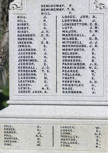 The World War I and II War Memorial in St Paul's Churchyard, Hanging Heaton.