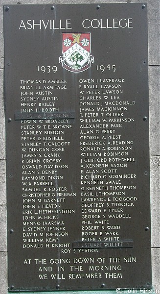 The the War Memorial in the grounds of Ashville College, Harrogate.