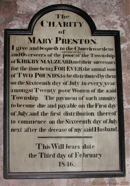 The Charity of Mary Preston in St. Andrew's Church, Kirkby Malzeard.