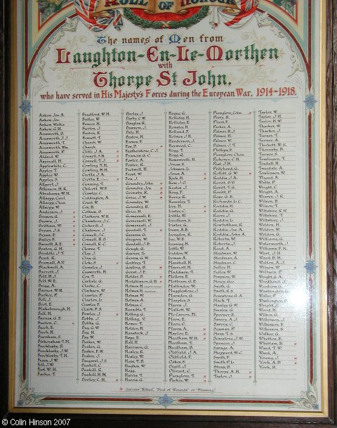 The Roll of Honour in All Saints Church, Laughton en le Morthen.