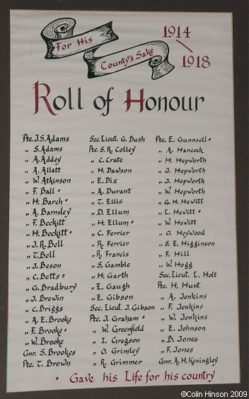 The World War I Roll of Honour (part 1) in St. Michael's Church, Nostell Priory.