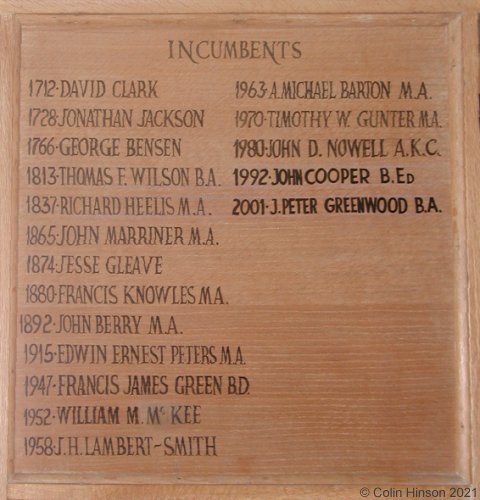 The List of Incumbents of St. James's Church, Silsden.