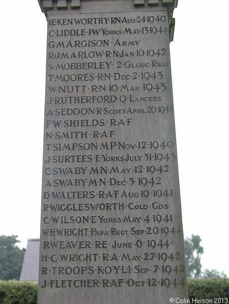 The World Wars I and II memorial in Stainforth Cemetery.