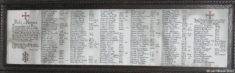 The World War I Roll of Honour in Holy Trinity Church, Thurgoland.