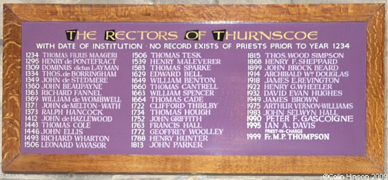The List of Rectors in St. Helen's Church, Thurnscoe.