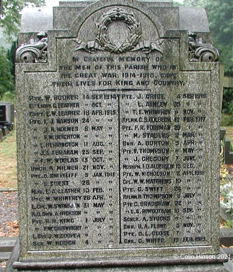 The World War I and II Memorial in the Churchyard at Tickhill.