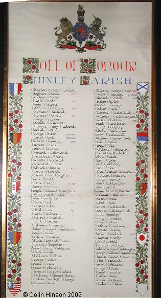 The World War I Memorial Plaque in the Church of the Ascension, Whixley.