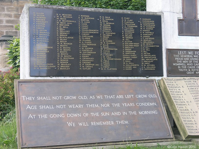 The World Wars I and II memorial in Wombwell St. Mary's Churchyard.
